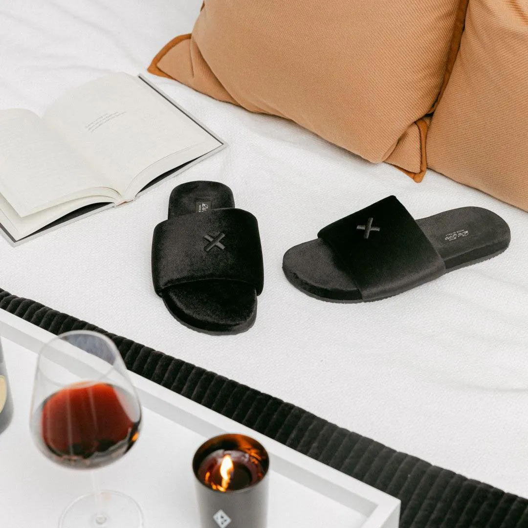 Men's Black Velvet House Slide from Del Toro Shoes