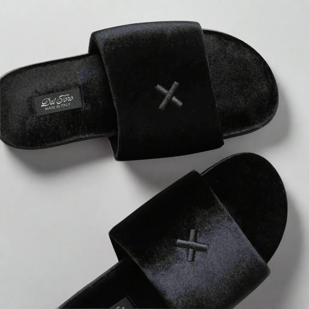 Men's Black Velvet House Slide from Del Toro Shoes