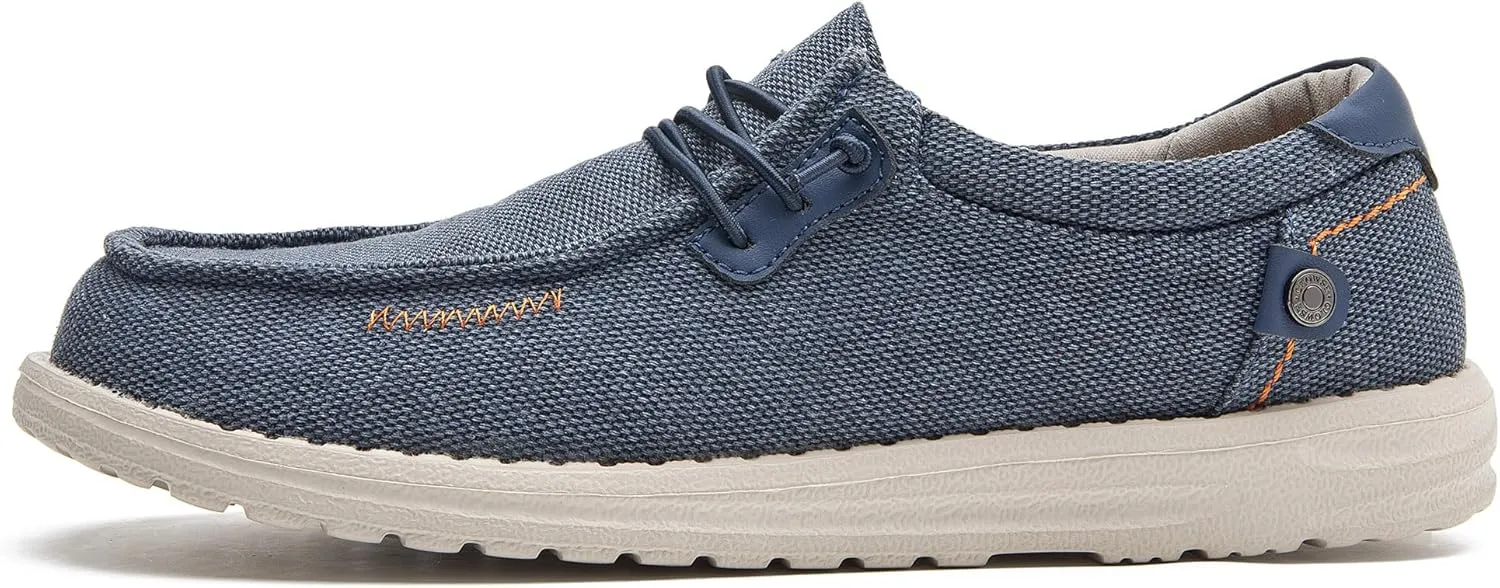 Men's Canvas Slip on Shoes Casual Hands Free Loafers Breathable Stretch Easy Walking Slip-Ons Lightweight Soft Boat Shoes