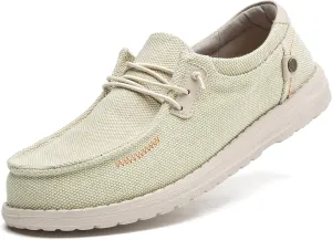 Men's Canvas Slip on Shoes Casual Hands Free Loafers Breathable Stretch Easy Walking Slip-Ons Lightweight Soft Boat Shoes