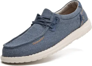 Men's Canvas Slip on Shoes Casual Hands Free Loafers Breathable Stretch Easy Walking Slip-Ons Lightweight Soft Boat Shoes