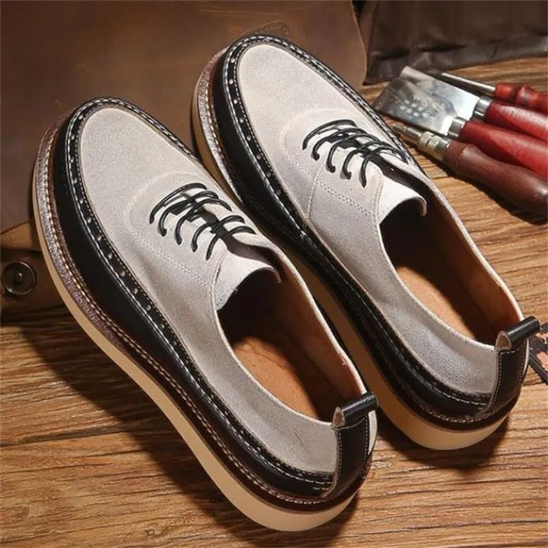 Men's Casual Lace-up Work Shoes Comfortable and Breathable Low-top Shoes with Thick Soles Suede-Proof Leather Wild Round Shoes(7)