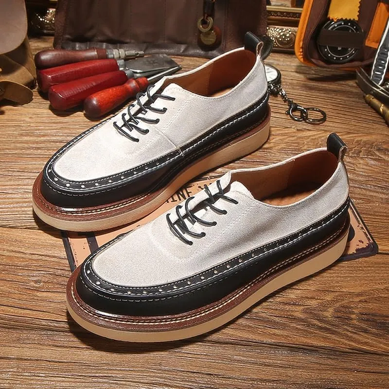Men's Casual Lace-up Work Shoes Comfortable and Breathable Low-top Shoes with Thick Soles Suede-Proof Leather Wild Round Shoes(7)
