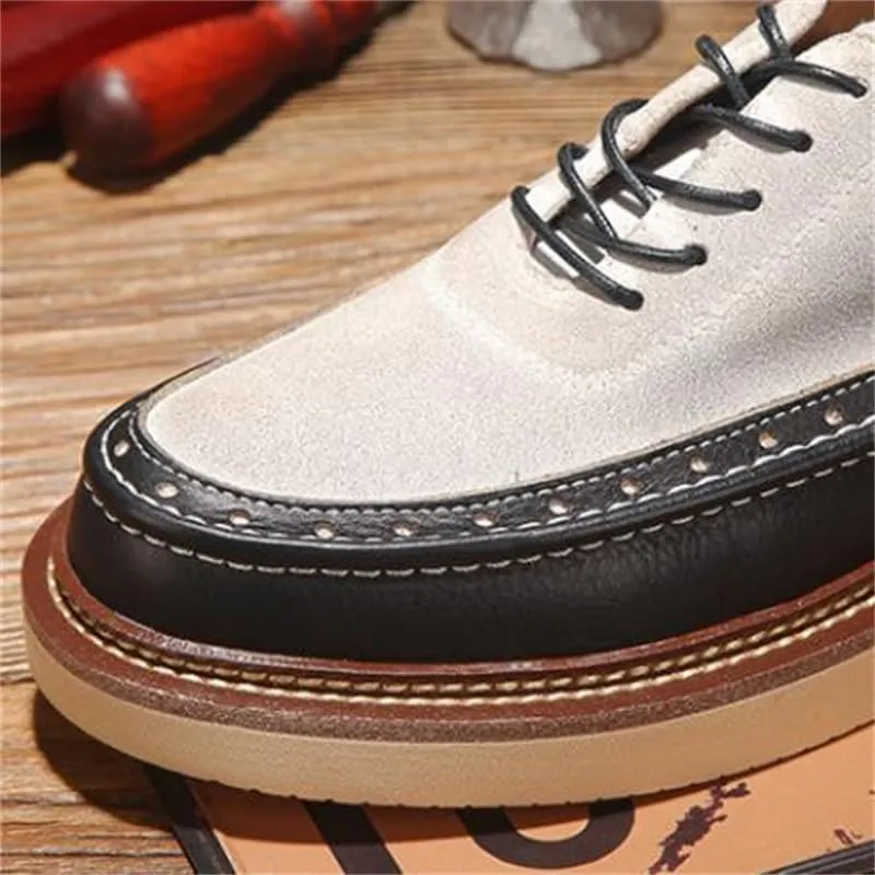 Men's Casual Lace-up Work Shoes Comfortable and Breathable Low-top Shoes with Thick Soles Suede-Proof Leather Wild Round Shoes(7)