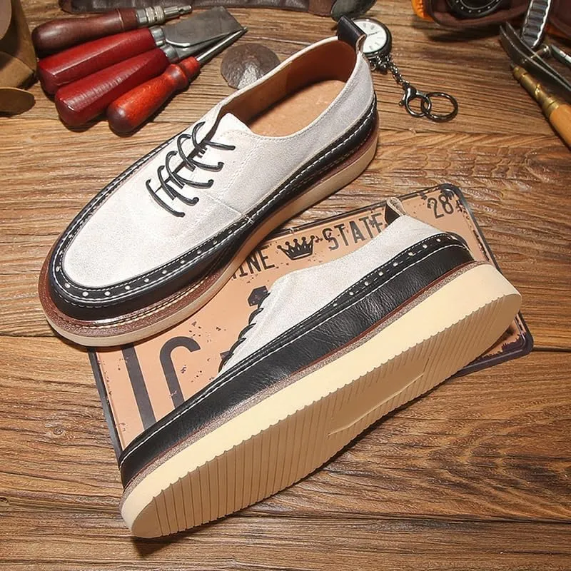 Men's Casual Lace-up Work Shoes Comfortable and Breathable Low-top Shoes with Thick Soles Suede-Proof Leather Wild Round Shoes(7)