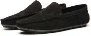 Men's Classic Moccasin Soft Comfort Suede Loafers British Minimalist Flat Driving Slip On Shoes Black 11.5 Men US 11.22''Heel to Toe