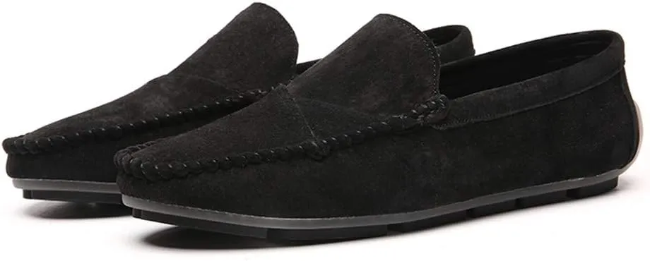 Men's Classic Moccasin Soft Comfort Suede Loafers British Minimalist Flat Driving Slip On Shoes Black 11.5 Men US 11.22''Heel to Toe