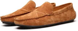 Men's Classic Moccasin Soft Comfort Suede Loafers British Minimalist Flat Driving Slip On Shoes Yellow 11.5 Men US 11.22''Heel to Toe
