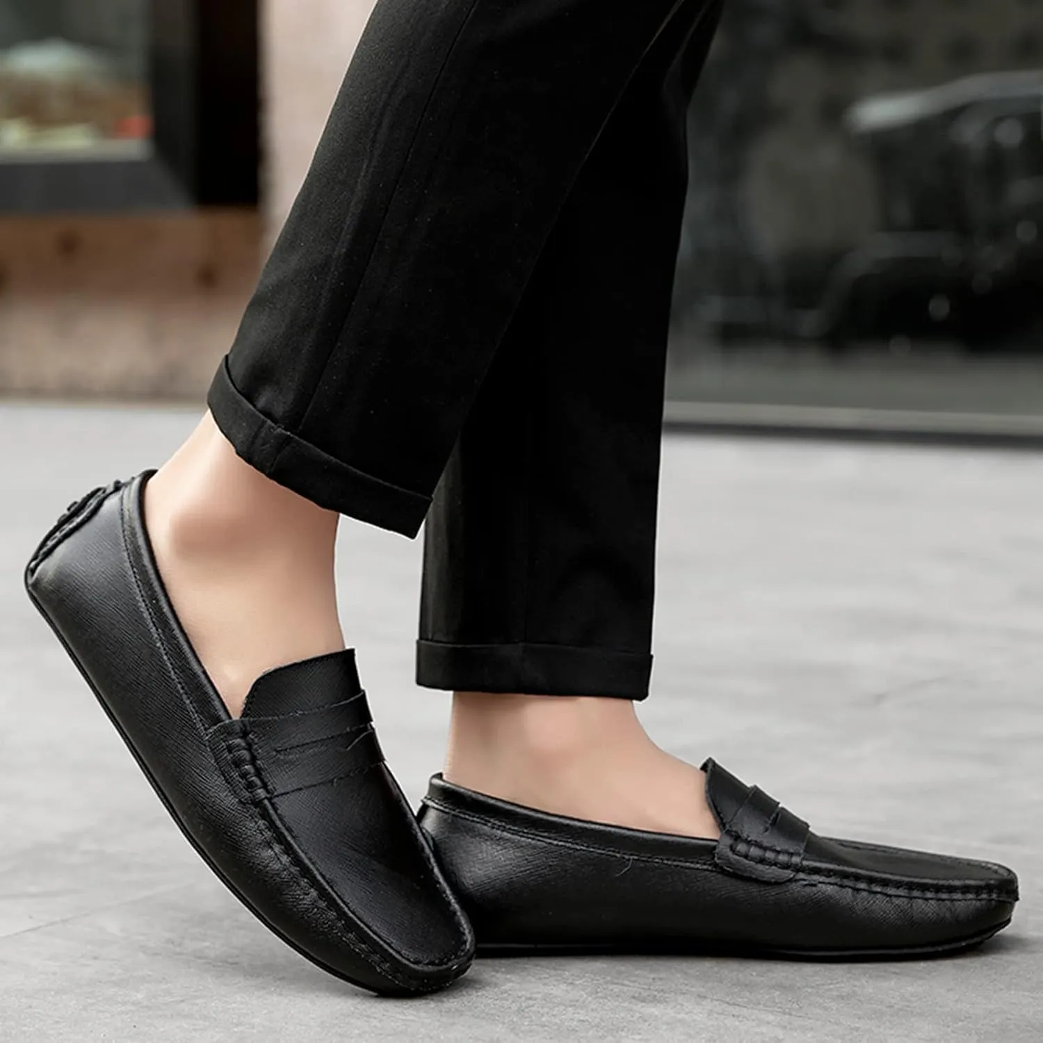 Men's Classic Penny Loafers Flat Slip-On Soft Split Leather Moccasins Driving Shoes