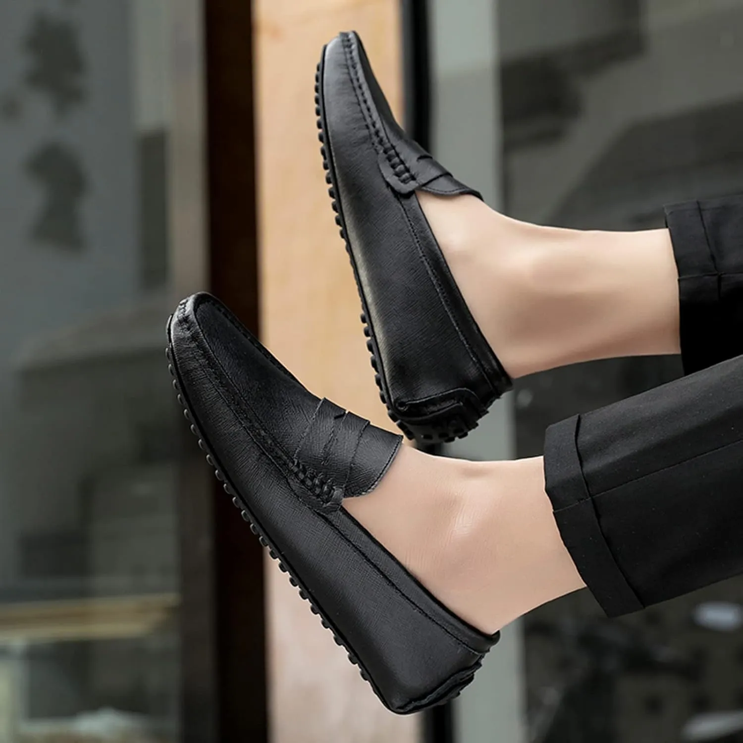 Men's Classic Penny Loafers Flat Slip-On Soft Split Leather Moccasins Driving Shoes