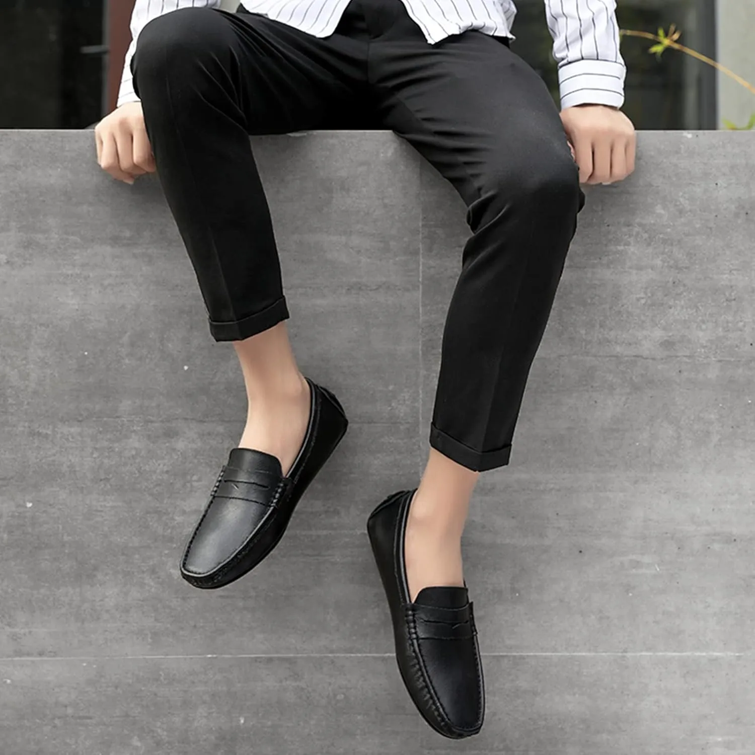 Men's Classic Penny Loafers Flat Slip-On Soft Split Leather Moccasins Driving Shoes