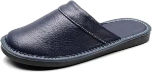 Men's Comfortable Round Toe Non-slip Soft Slippers Genuine Leather Slippers House Slip-on Shoes Office Bedroom Home Slippers