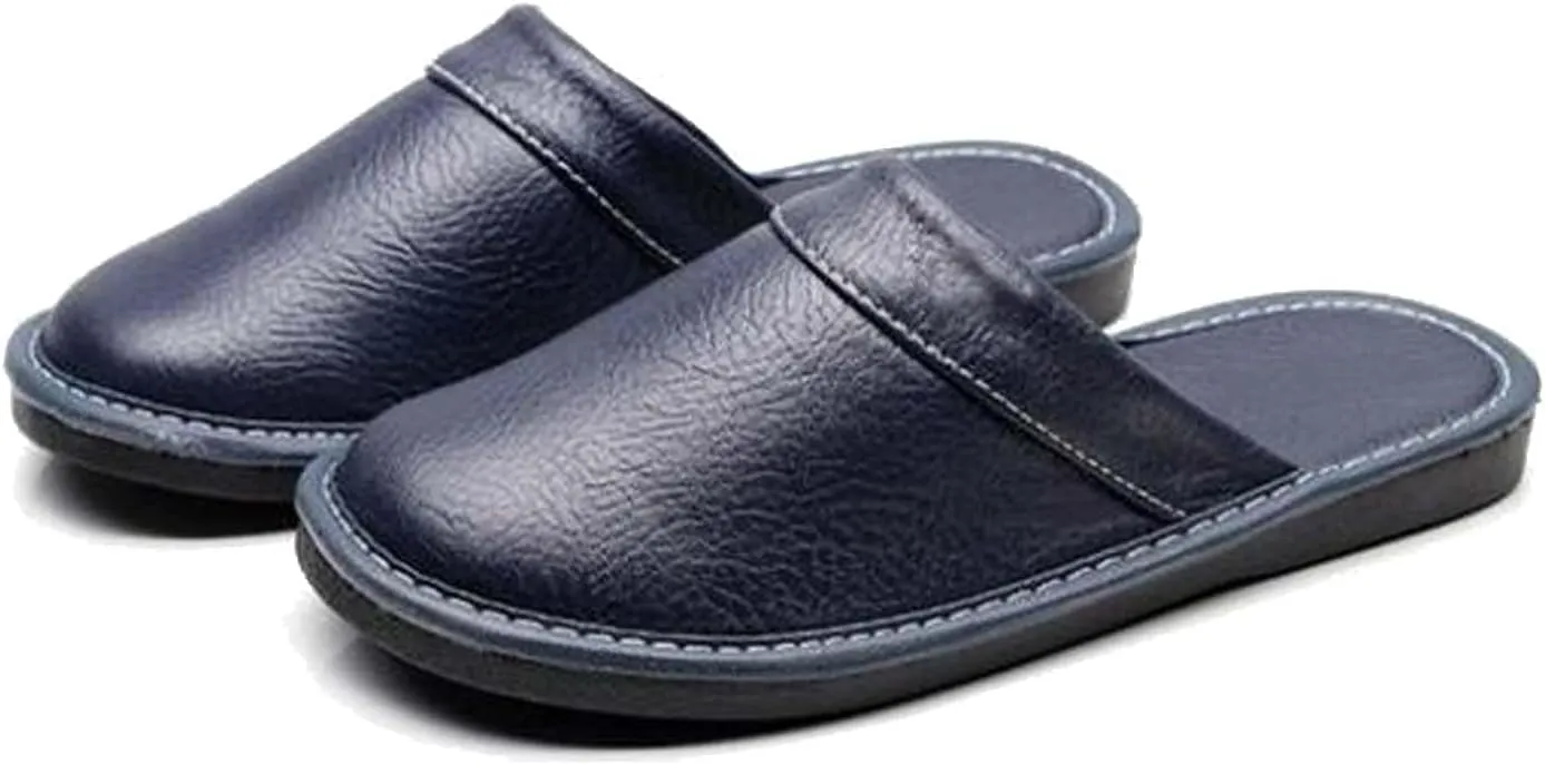 Men's Comfortable Round Toe Non-slip Soft Slippers Genuine Leather Slippers House Slip-on Shoes Office Bedroom Home Slippers