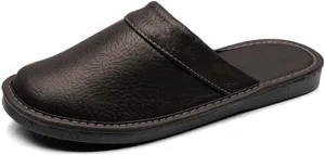 Men's Comfortable Round Toe Non-slip Soft Slippers Genuine Leather Slippers House Slip-on Shoes Office Bedroom Home Slippers