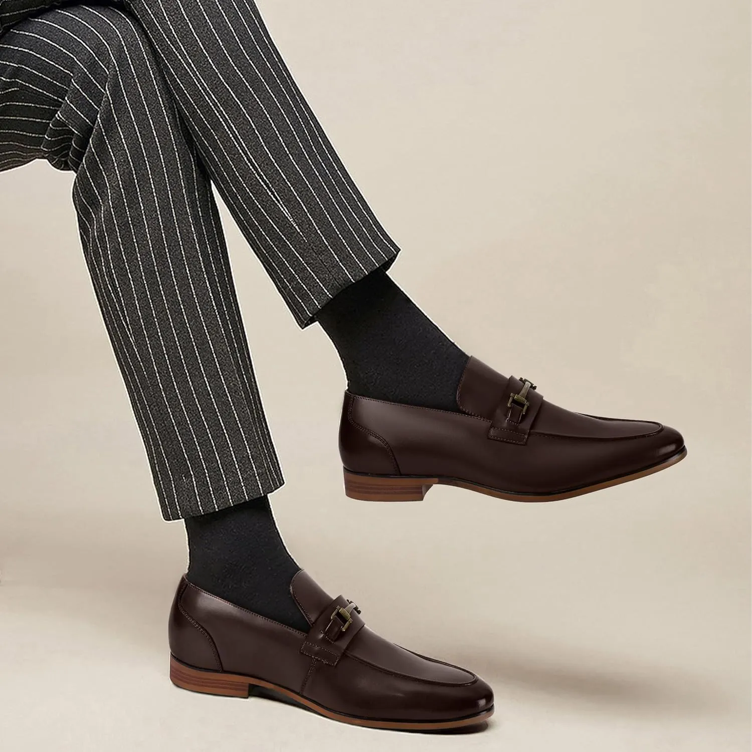 Men's Dress Penny Loafers, Mens Business Formal Leather Loafer Shoes, Moc Toe Casual Stylish Slip On Wedding Shoe for Men