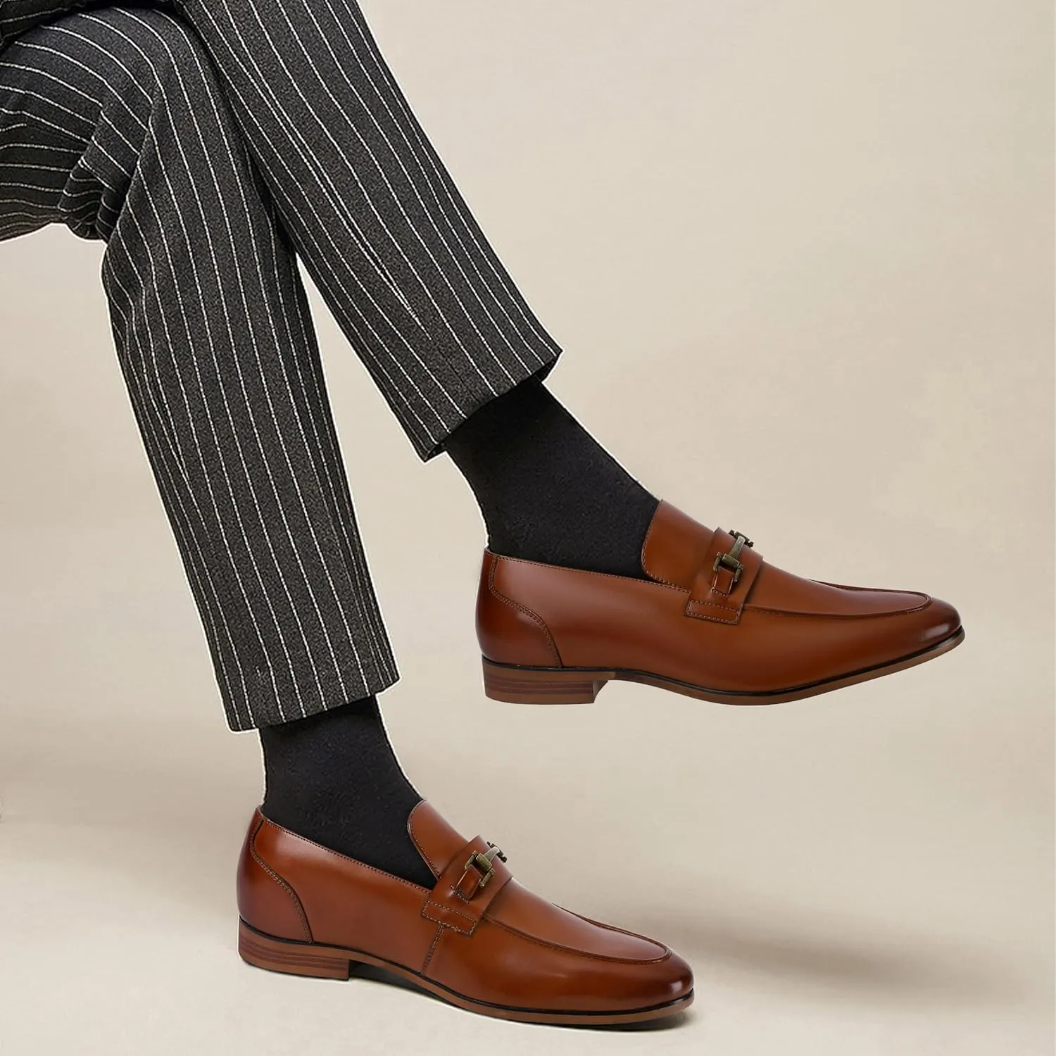 Men's Dress Penny Loafers, Mens Business Formal Leather Loafer Shoes, Moc Toe Casual Stylish Slip On Wedding Shoe for Men