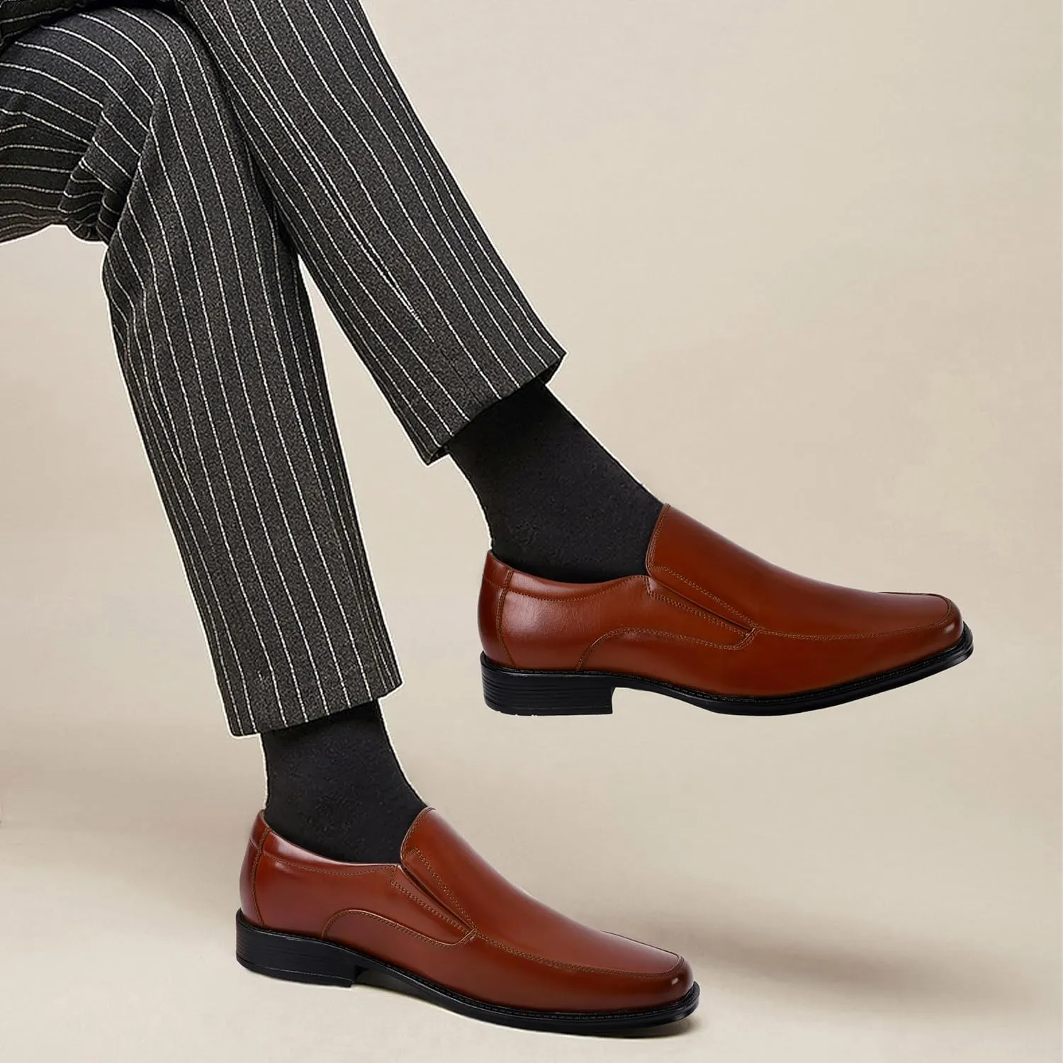 Men's Dress Penny Loafers, Mens Business Formal Leather Loafer Shoes, Moc Toe Casual Stylish Slip On Wedding Shoe for Men