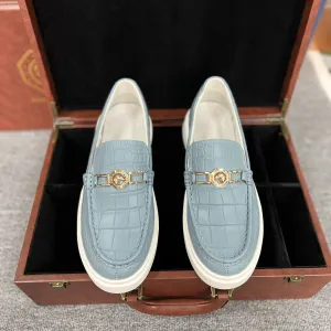 Men's Genuine Crocodile Leather Slip On Loafer Bit Shoes Baby Blue