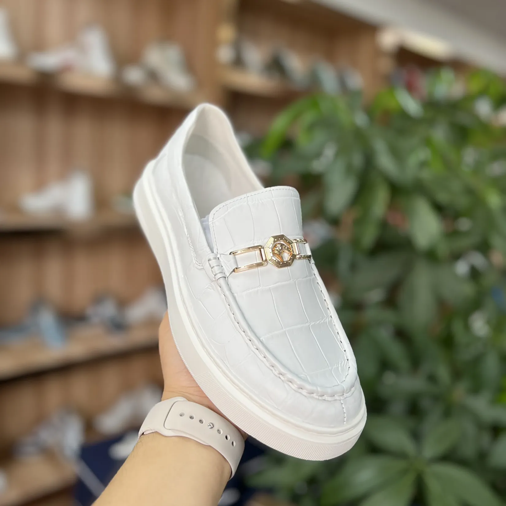 Men's Genuine Crocodile Leather Slip On Loafer Bit Shoes White