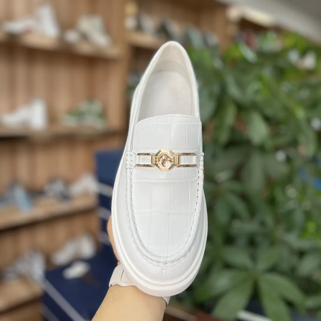 Men's Genuine Crocodile Leather Slip On Loafer Bit Shoes White