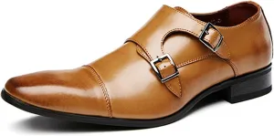 Men's Genuine Leather Dress Shoes Buckle Comfortable Slip On Monk Strap Loafers Classic Formal Business Shoes Luxury Non Slip Wedding Oxford Shoes
