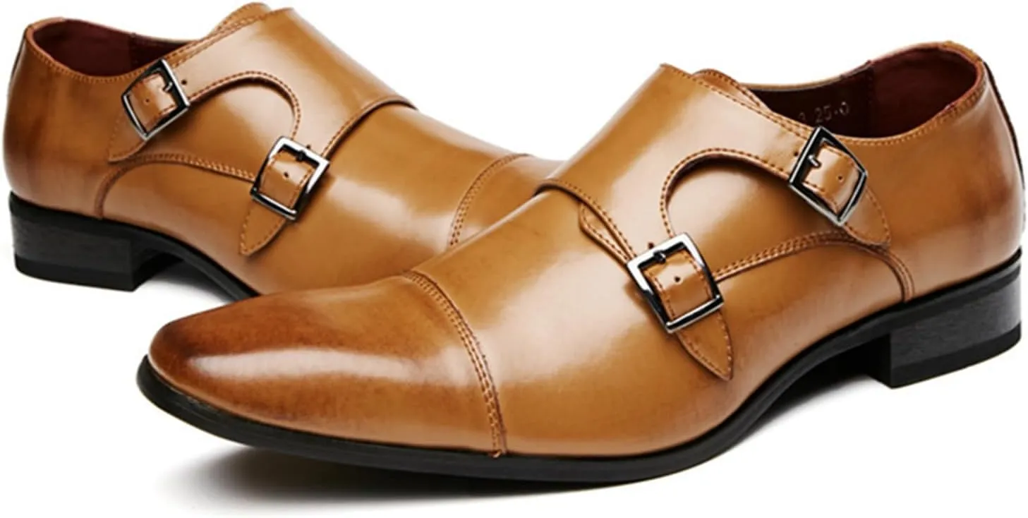 Men's Genuine Leather Dress Shoes Buckle Comfortable Slip On Monk Strap Loafers Classic Formal Business Shoes Luxury Non Slip Wedding Oxford Shoes