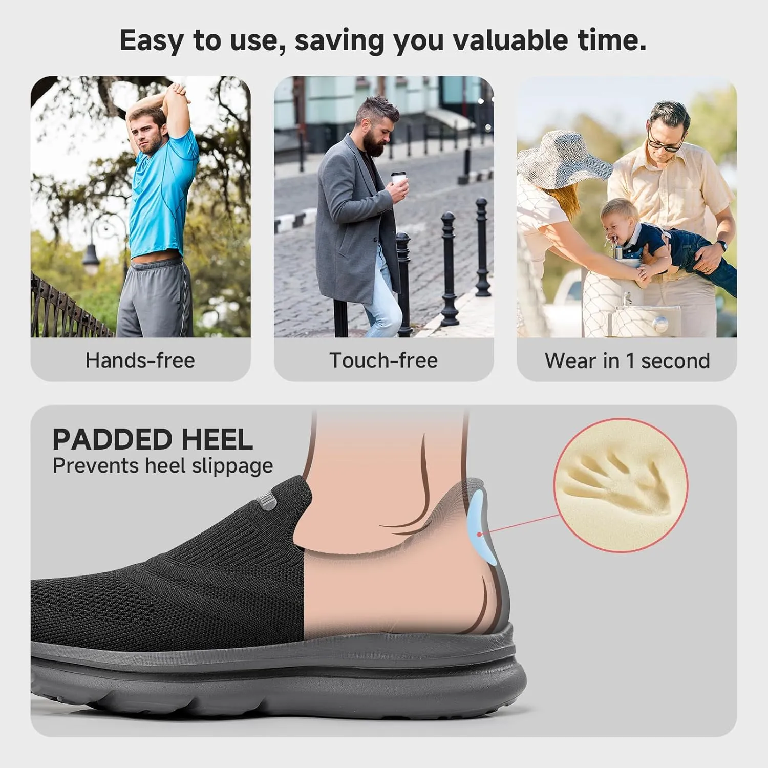 Men's Hands-Free Slip On Sneakers | Laceless Walking Shoes for Gym/Travel/Office