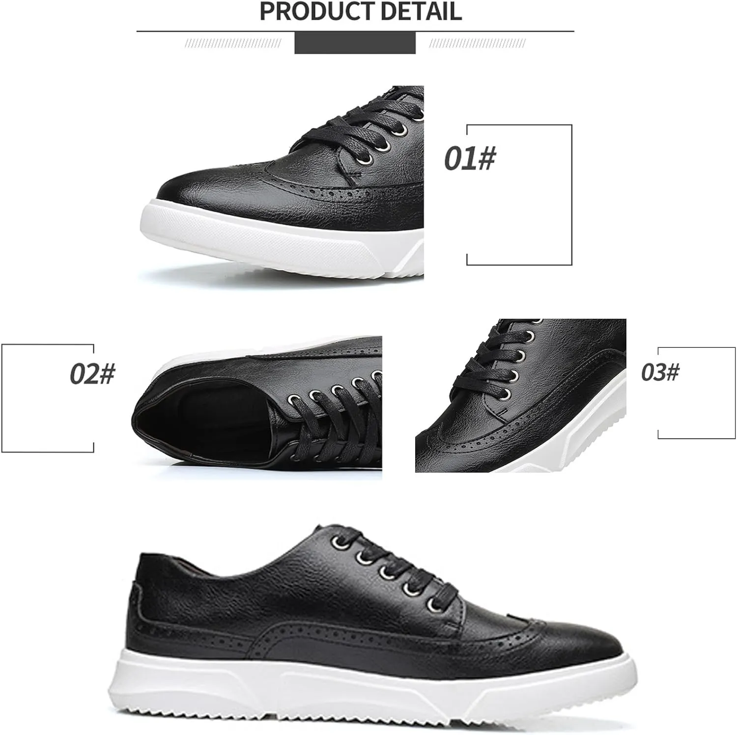 Men's Leather Flat Oxford Sneakers Fashion Brogues Wing Tip Lace Up Cap Toe Soft Sole Casual Dress Loafers for Business Office Work