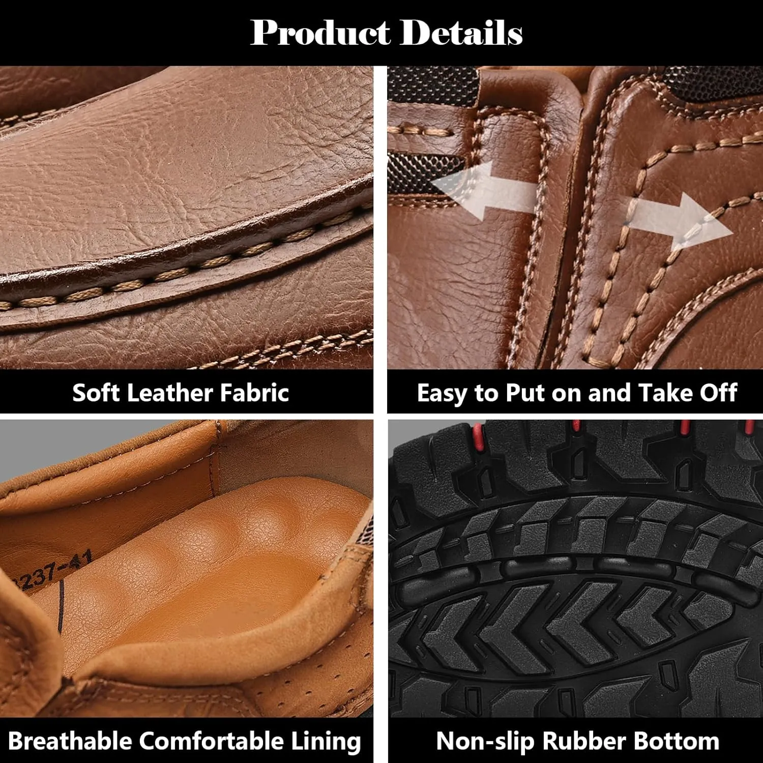 Men's Leather Hiking Shoes, Slip on Shoes for Men Work Loafers, Lightweight Breathable Casual Sneaker, Non-Slip Walking Shoes, Easy Wear on/Off