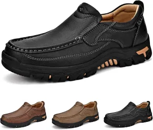 Men's Leather Hiking Shoes, Slip on Shoes for Men Work Loafers, Lightweight Breathable Casual Sneaker, Non-Slip Walking Shoes, Easy Wear on/Off
