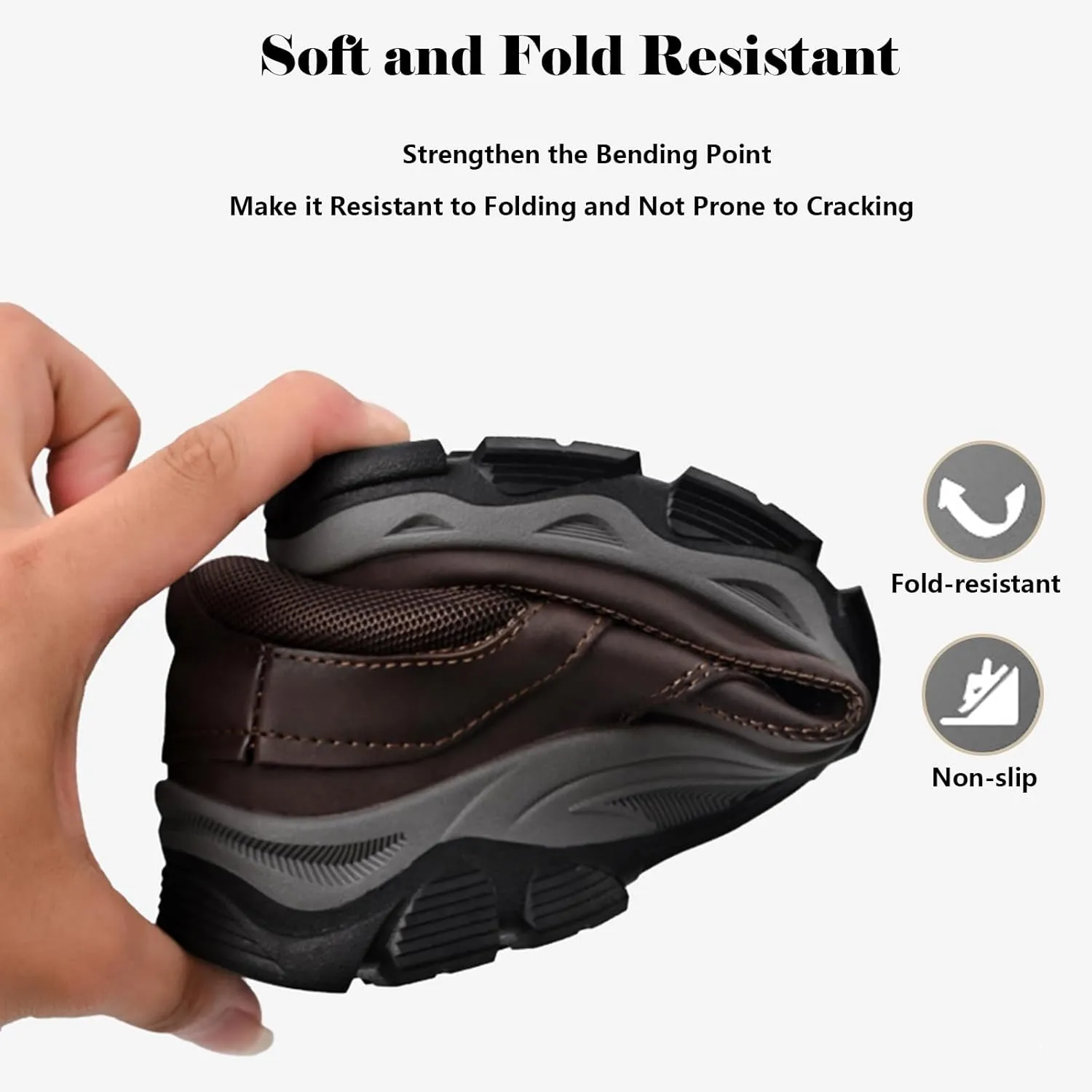 Men's Leather Hiking Shoes, Slip on Shoes for Men Work Loafers, Lightweight Breathable Casual Sneaker, Non-Slip Walking Shoes, Easy Wear on/Off