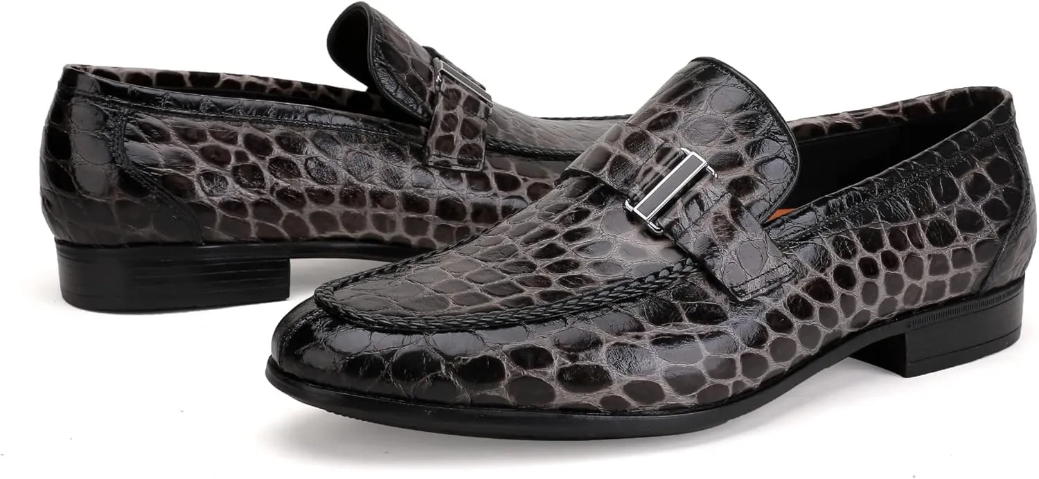 Men's Leather Penny Loafers, Alligator Printed Slip-On Dress Shoes for Mens Casual Shoes Soft Slip On Dress Loafers Bussiness Weddings Shoes