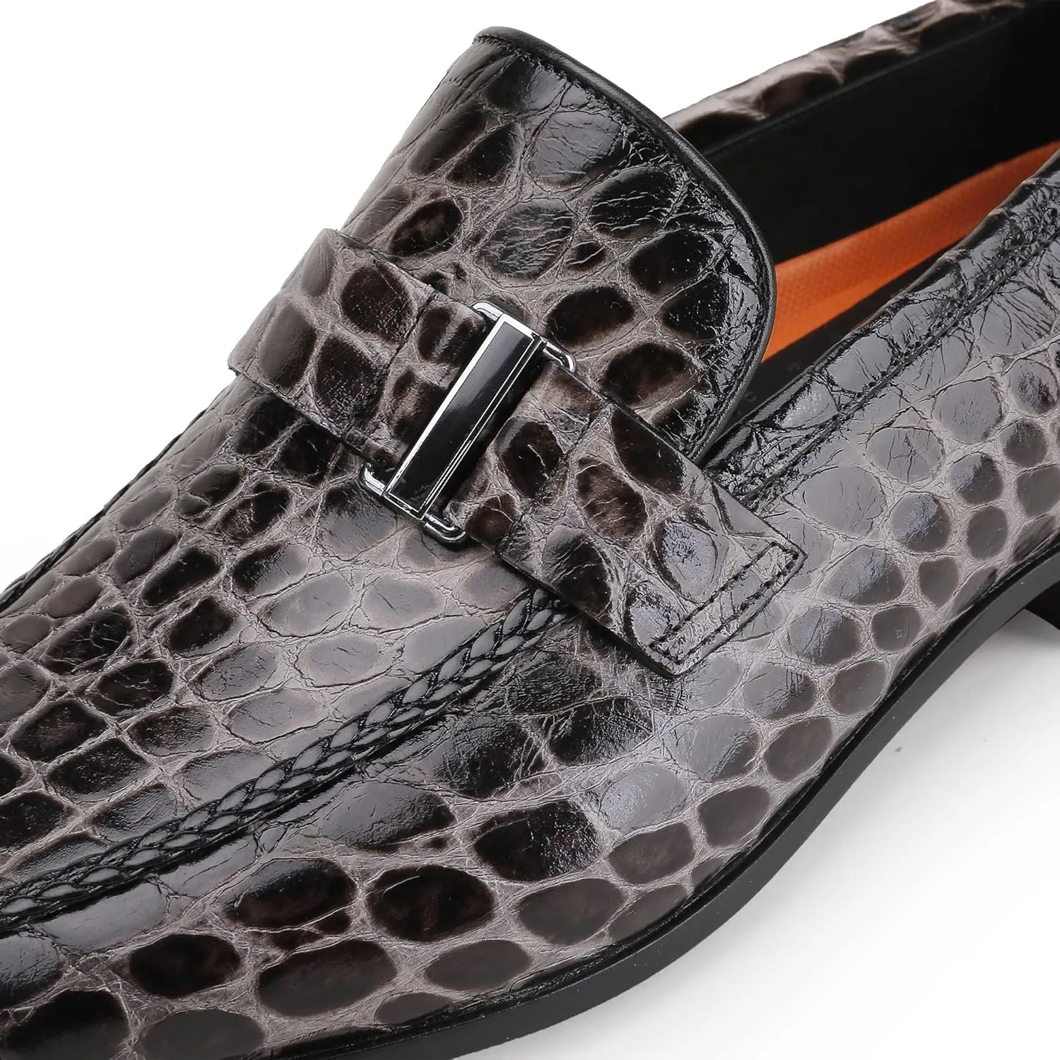 Men's Leather Penny Loafers, Alligator Printed Slip-On Dress Shoes for Mens Casual Shoes Soft Slip On Dress Loafers Bussiness Weddings Shoes