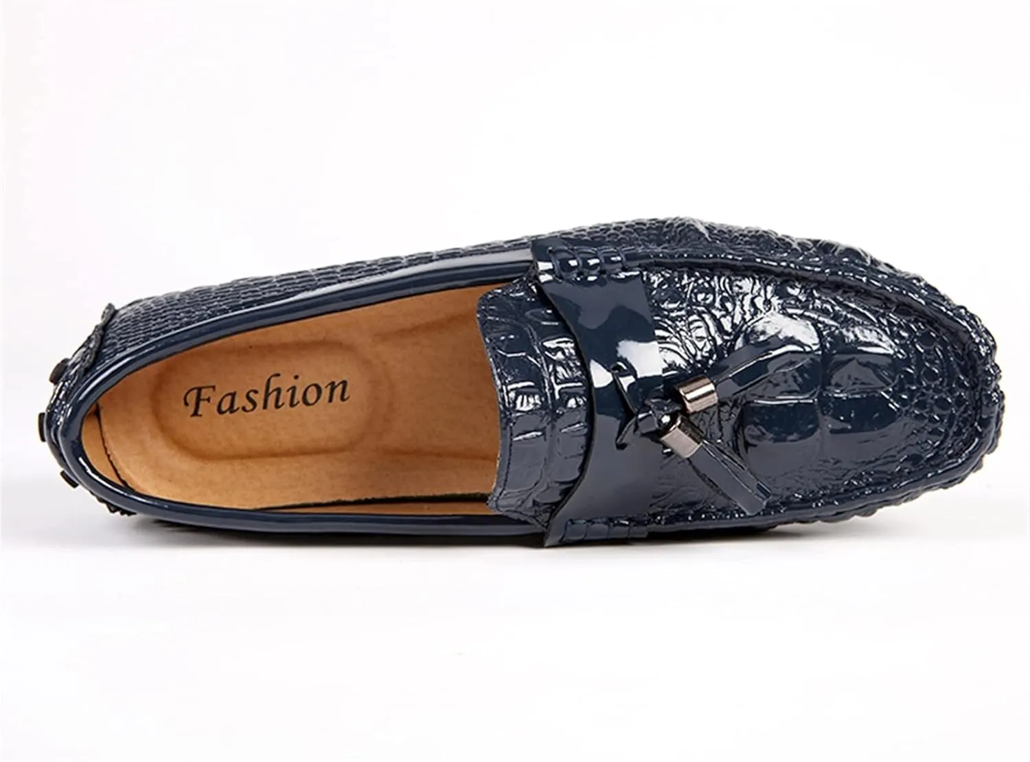 Men's Loafers Genuine Leather Tassel Round Toe Faux Crocodile Grain Anti-Slip Flexible Comfortable Outdoor Walking Slip-on