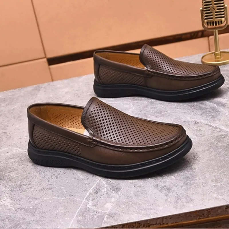 Men's Loafers Mens Commuter Slip-Resistant Lightweight Breathable Easy to Walk Men's Dress Slip-on Classic Loafers Formal Shoes Flat Oxfords, Brown,Black