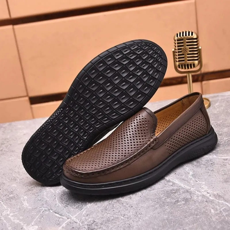 Men's Loafers Mens Commuter Slip-Resistant Lightweight Breathable Easy to Walk Men's Dress Slip-on Classic Loafers Formal Shoes Flat Oxfords, Brown,Black