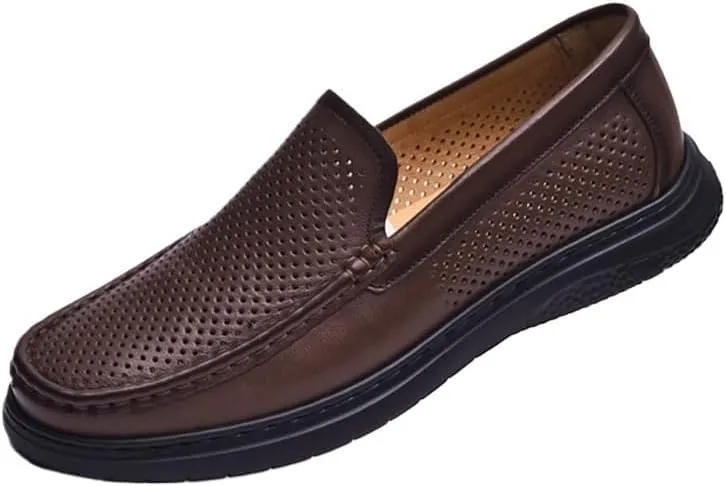 Men's Loafers Mens Commuter Slip-Resistant Lightweight Breathable Easy to Walk Men's Dress Slip-on Classic Loafers Formal Shoes Flat Oxfords, Brown,Black