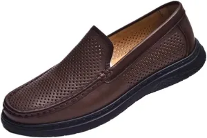 Men's Loafers Mens Commuter Slip-Resistant Lightweight Breathable Easy to Walk Men's Dress Slip-on Classic Loafers Formal Shoes Flat Oxfords, Brown,Black