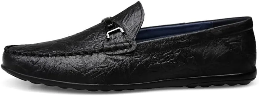 Men's Loafers Round Toe Moccasins Shoes Simple Leather Flat Heel Slip Resistant Lightweight Classic Outdoor Slip-ons
