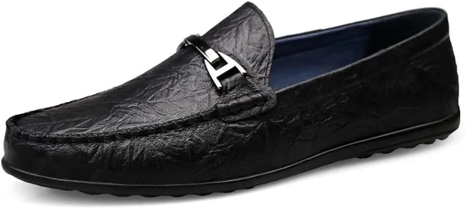 Men's Loafers Round Toe Moccasins Shoes Simple Leather Flat Heel Slip Resistant Lightweight Classic Outdoor Slip-ons