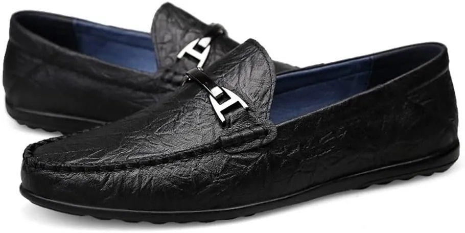 Men's Loafers Round Toe Moccasins Shoes Simple Leather Flat Heel Slip Resistant Lightweight Classic Outdoor Slip-ons