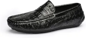 Mens Loafers Shoe Crocodile Grain Stitching Details Penny Loafer Round Toe Genuine Leather Flat Heel Flexible Anti-Slip Prom Party Slip On