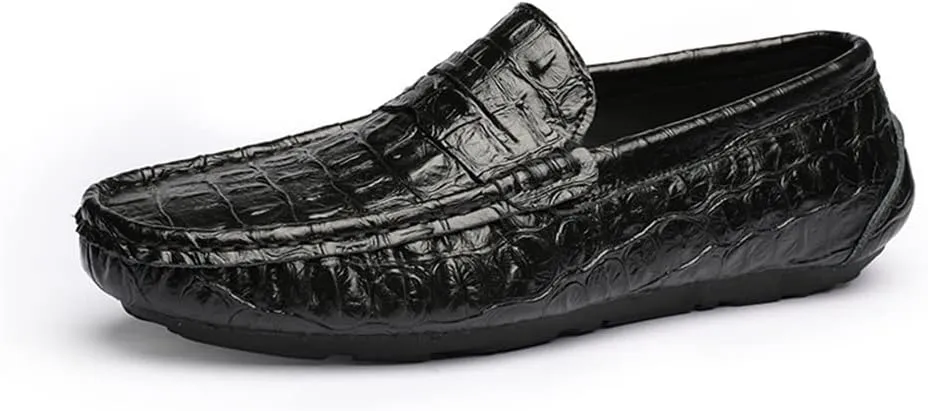 Mens Loafers Shoe Crocodile Grain Stitching Details Penny Loafer Round Toe Genuine Leather Flat Heel Flexible Anti-Slip Prom Party Slip On