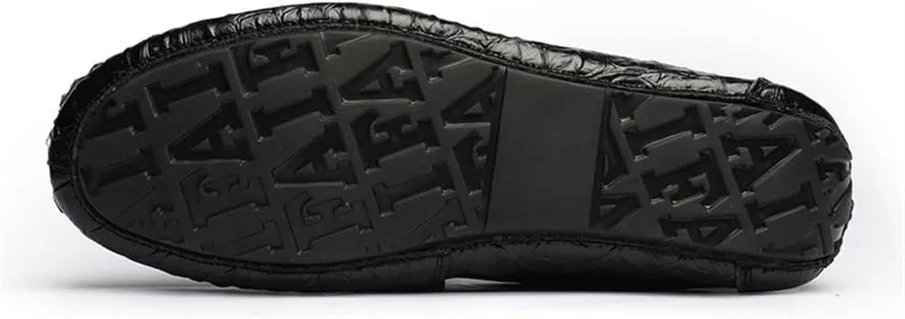 Mens Loafers Shoe Crocodile Grain Stitching Details Penny Loafer Round Toe Genuine Leather Flat Heel Flexible Anti-Slip Prom Party Slip On