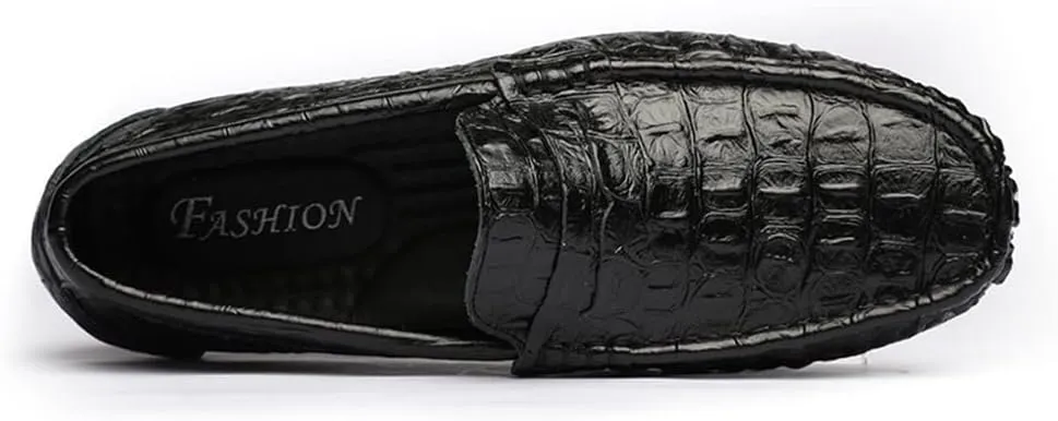 Mens Loafers Shoe Crocodile Grain Stitching Details Penny Loafer Round Toe Genuine Leather Flat Heel Flexible Anti-Slip Prom Party Slip On