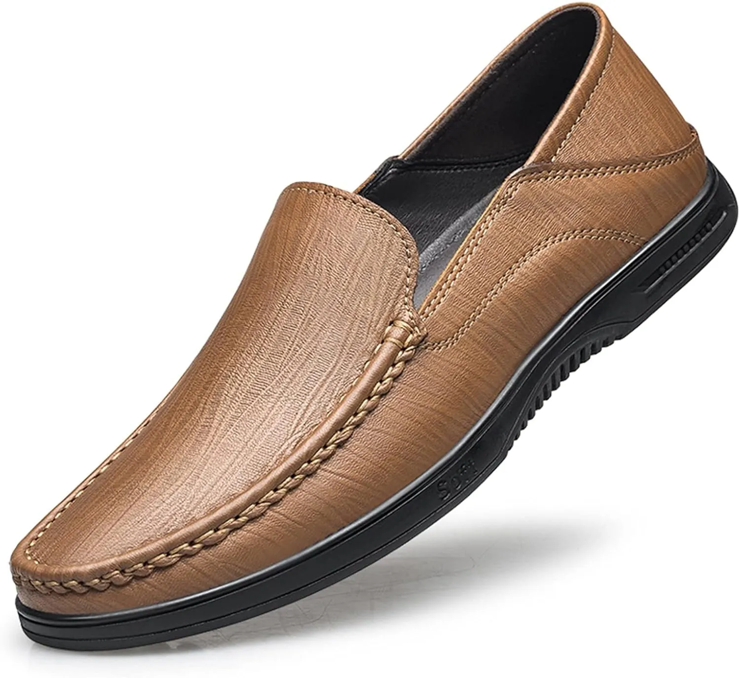 Men's Loafers Shoes Breathable Simple Moccasins Shoes Leather Lightweight Flat Heel Flexible Fashion Prom Slip On