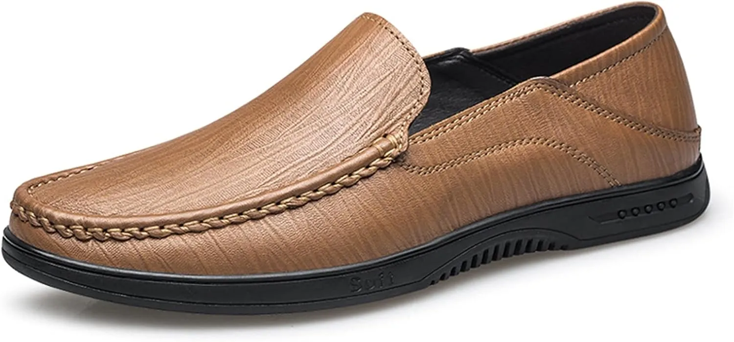 Men's Loafers Shoes Breathable Simple Moccasins Shoes Leather Lightweight Flat Heel Flexible Fashion Prom Slip On