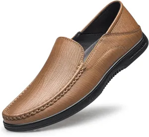 Men's Loafers Shoes Breathable Simple Moccasins Shoes Leather Lightweight Flat Heel Flexible Fashion Prom Slip On