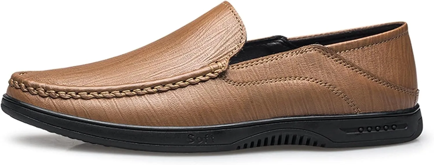 Men's Loafers Shoes Breathable Simple Moccasins Shoes Leather Lightweight Flat Heel Flexible Fashion Prom Slip On