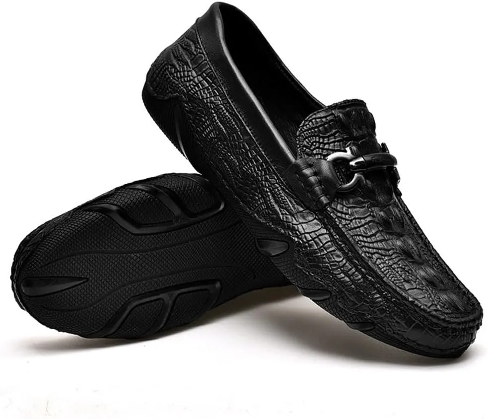Men's Loafers Shoes Moccasins Faux Crocodile Print Round Toe Leather Flat Heel Resistant Flexible Outdoor Party Slip On